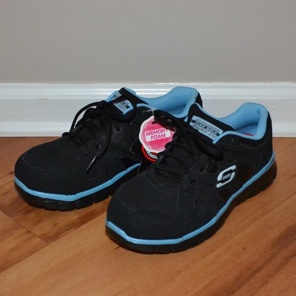 Skechers Work NWT Synergy Sandlot Alloy Toe Black/Teal Lace up Work shoes, 9 - Picture 2 of 15
